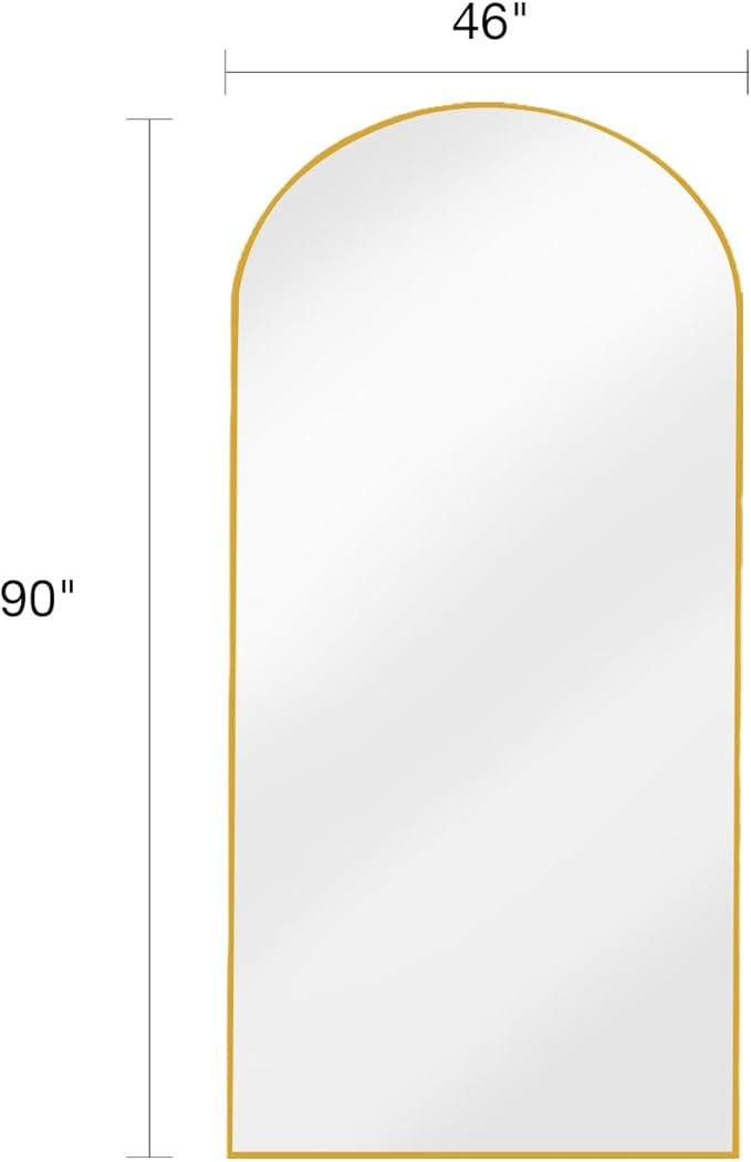 Arched Full Length Mirror, Floor Mirror with Stand, 90"x46" Large, Oversize, Gold