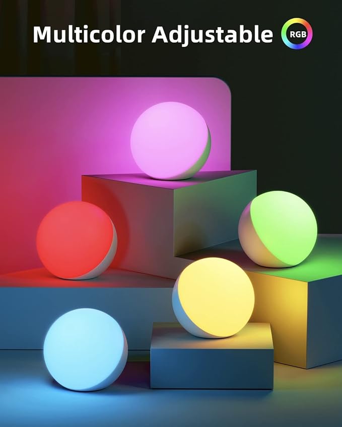 EASEMO Touch Lamp for Bedroom, RGB Color Changing Small Table Lamp Dimmable Bedside Lamp for Kids, LED Touch Control Warm & White Nightstand Lamp with Memory Function(Touch Control)