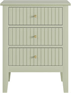Fluted Nightstand, Farmhouse Night Stand with 3 Drawers, Mid Century Modern Side Accent Table,Bedside End Table for Bedroom, Living Room, Pale Green