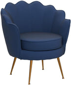 Velvet Barrel Accent Chair with Scalloped Silhouette and Gold Metal Legs, Decorative Piece Suitable for Traditional, Modern, and Contemporary Spaces, Navy Blue