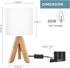 Small Table Lamp, Cute Kids Desk Lamp with Fabric Shade Wood Tripod Base Nightstand Lamp for Kids, Office, Study Room, Bedroom, Dorm, Coffee Table (White)