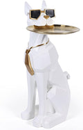 Resin Dog Side Table With Tray, Butler Statue Tissue Box, Accent End Table, Unique Sculpture, Geometric Statue, Funky Furniture for Home Decor Modern (White)