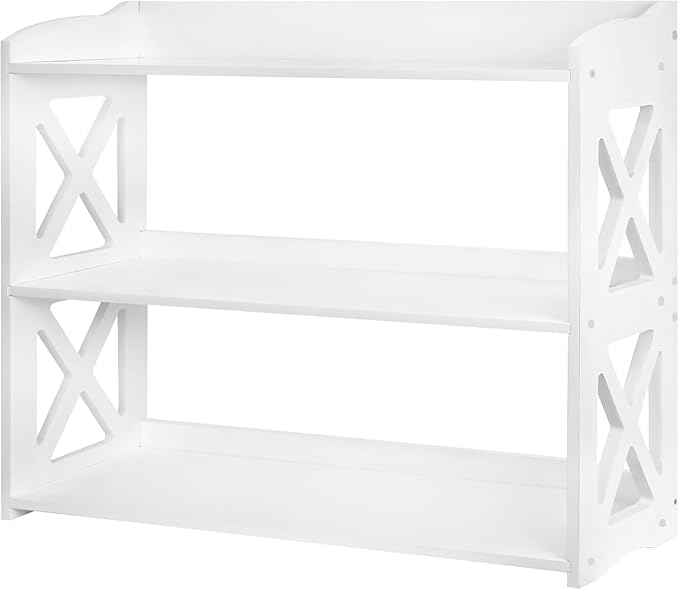 White Bookcase by Natural Wood, 4 Tier Bookshelf, Small Book Shelves Freestanding Display Storage Shelves. Open Bookshelf for Bedroom, Living Room and Office (White, 3 Tier)