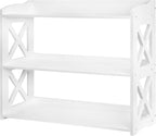 White Bookcase by Natural Wood, 4 Tier Bookshelf, Small Book Shelves Freestanding Display Storage Shelves. Open Bookshelf for Bedroom, Living Room and Office (White, 3 Tier)