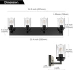 MELUCEE 4-Light Vanity Lights Over Mirror, Farmhouse Bathroom Light Fixtures Black with Clear Glass Shade, Industrial Wall Mount Lamp for Bedroom Kitchen Hallway