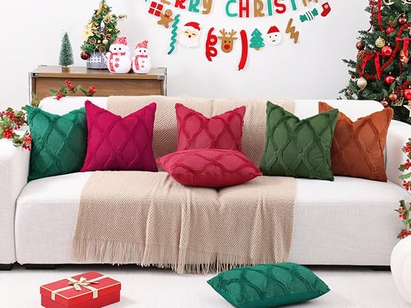 decorUhome Spring Throw Pillow Covers 20x20 Inch Set of 2, Soft Plush Faux Fur Wool Green Couch Pillow Covers, Decorative Neutral Pillow Cases for Bed Sofa Living Room Home Decor