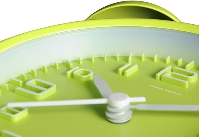 Peakeep 4 Inches Twin Bell Loud Alarm Clock for Heavy Sleepers, Battery Operated Old Fashioned Alarm Clock (3D-Dial, Green)