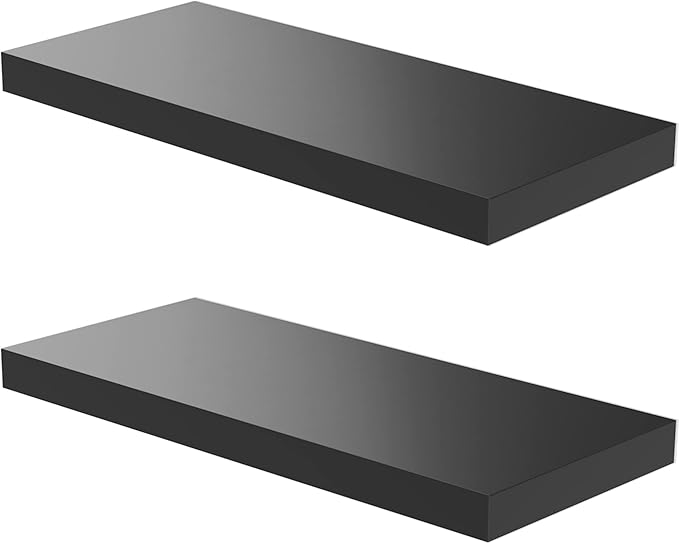Floating Shelf, Set of 2 Wall Shelf, 36 in W x 12.75 in D x 2 in H Wooden Floating Wall Shelf with Invisible Brackets for Living Room/Bedroom/Bathroom/Kitchen Storage and Decor, Black
