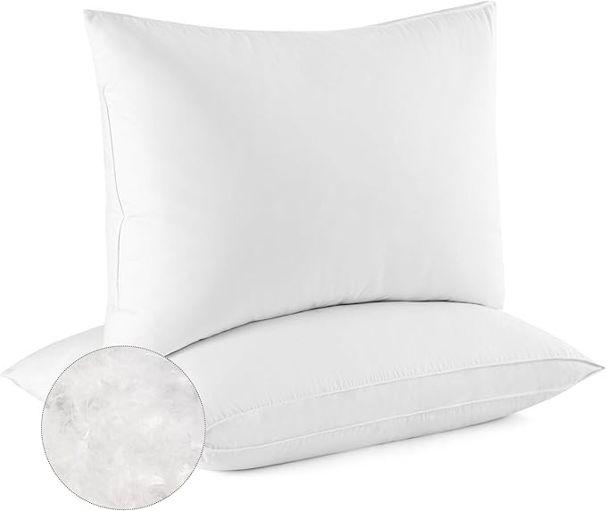 Bafode Goose Down Feather Pillows, Soft Bed Pillows Queen Size Set of 2, 100% Soft Cotton Shell,Gusseted Hotel Pillows for Back, Stomach or Side Sleepers