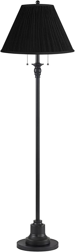 360 Lighting Dyna Traditional 58" Tall 2-Light Standing Floor Lamp Skinny Pole Pull Chain Black Finish Living Room Bedroom House Reading Office Home Decor Entryway Dining Black Pleated Shade
