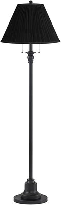 360 Lighting Dyna Traditional 58" Tall 2-Light Standing Floor Lamp Skinny Pole Pull Chain Black Finish Living Room Bedroom House Reading Office Home Decor Entryway Dining Black Pleated Shade