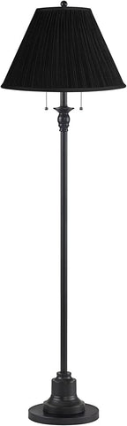 360 Lighting Dyna Traditional 58" Tall 2-Light Standing Floor Lamp Skinny Pole Pull Chain Black Finish Living Room Bedroom House Reading Office Home Decor Entryway Dining Black Pleated Shade