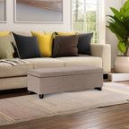 SIMPLIHOME Avalon Storage Ottoman Bench - 48 inch Wide Upholstered Linen Look Fabric Rectangular Lift-Top Ottoman in Fawn Brown, Contemporary Storage Bench for Living Room with High-Density Foam