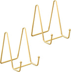 Plate Stands for Display-2 Pack 4 Inch Gold Metal- Book Holder & Book Stand for Table, Racks-Trendy & Sturdy Display Stand for Decorative Art Plate, Tablets-Picture Stand for Party Decor