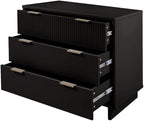 Manhattan Comfort Granville 38-Inch Solid Wood Dresser with 3 Full Extension Soft Close Drawers, Fluted Ribbed Front with Gold Metal Handles for Bedroom, Living Room, Dorm, Nursery in Black