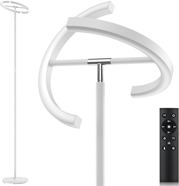 White Floor Lamp, Modern Stepless Dimmable Standing Lamp 3000-6000K, 20W LED Rotatable Reading Tall Lamp, Touch & Remote Control Uplighter Floor Lamps for Living Room Bedroom Office