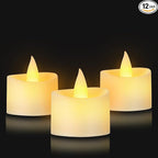 Ivory Flameless Tea Lights - 12 Pack Cozy LED Candles with Realistic Dancing Flicker, Standard Size Votives for Home Decor, Table Centerpiece, Bathroom (Ivory Base, 12 Pack)