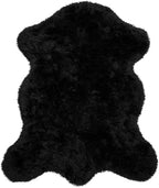 Silky Soft Faux Fur Rug, 5 ft. x 7 ft. Black Fluffy, Made in France, Sheepskin Area, Shaggy Rug for Living Room, Bedroom, Kid's Room, or Nursery, Home Décor Accent with with Non-Slip Backing