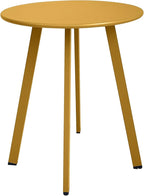 Outdoor Side Table - Weather Resistant Patio Small Round Metal Steel Side Table, Waterproof End Table for Garden, Balcony, Yard - Yellow