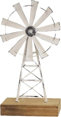 Rustic White Farmhouse Windmill Table Decor - Distressed Metal & Wood Windmill for Kitchen, Living Room, Office, or Shelf Decoration