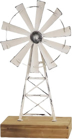 Rustic White Farmhouse Windmill Table Decor - Distressed Metal & Wood Windmill for Kitchen, Living Room, Office, or Shelf Decoration
