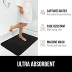 GORILLA GRIP Memory Foam Bath Mat, Soft Absorbent Velvet Bathroom Mats, Durable Dots on Underside, Machine Washable Bathmat, Carpet Rug Room Decor for Shower Tub Floor RV, 30x20 Rugs, Black