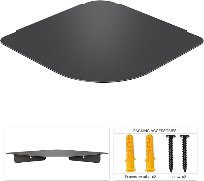 8" Floating Corner Shelf, Metal Corner Shelf Wall Mount for Wall Storage, for Smart Home, Speakers, Internet Router, Security Camera - for Bathroom, Kitchen, Bedroom, and Living Room (Black)