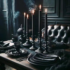 12-Inch Tall Dripless Taper Candles Set of 4 - Black Tapered Candles, Perfect for Halloween - Smokeless, Unscented, Long Burning - Hand Poured, Colored Tall Candlesticks - negras