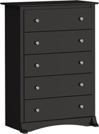 Prepac Sonoma Superior 5-Drawer Dresser for Bedroom - Spacious and Stylish Chest of Drawers, Measuring 17.75"D x 31.5"W x 44.75"H, In Black Finish