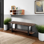 Pomona 48-Inch Entryway Storage Bench with Shelf – Solid Wood and Metal Accent Bench for Shoes, Hallway, Living Room, or Dining Room by Alaterre Furniture (Rustic Natural Finish)