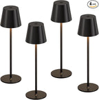 Kakanuo Cordless Table Lamp Rechargeable Black - KK 4 Pack Battery Operated Lamp for Dining Table, 3 Color Stepless Dimming Waterproof LED Wireless Lamp for Counter, Outdoor Patio, Touch Control