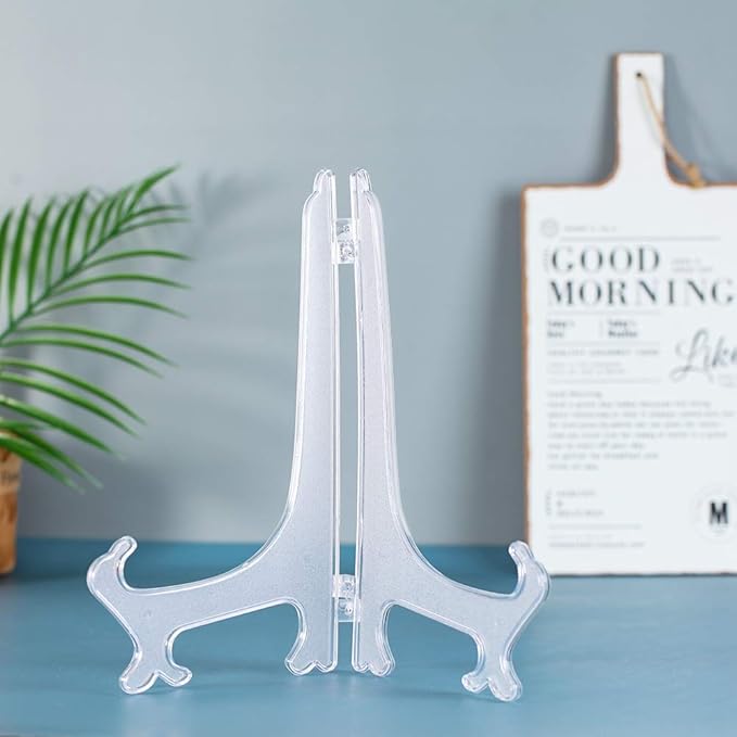 Artliving 12 Inch Plastic Display Stand, White Easel Display Photo Holder Stand, Displays Picture Frames, Cookbooks, Tablets and Art