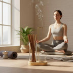 2 in 1 Glass Incense Holder for Sticks, Wooden Base Incense Burner with Metal Brush for Meditation Yoga Spa Office Home Decor Gifts(Brown,Natural Wood Color) (Natural Wood)