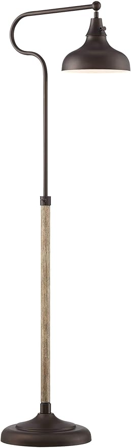 Franklin Iron Works Ferris Industrial Rustic Farmhouse Adjustable Pharmacy Floor Lamp Downbridge 57" Tall Bronze Faux Wood Grain Metal Brown Shade for Living Room Reading House Bedroom Family Home