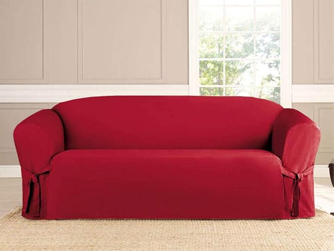 Linen Store Microsuede Furniture Slipcover, Couch Protector Machine Washable Sofa Cover Perfect for Kids, Dogs, Pets (Ruby, Sofa)