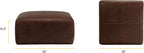 Poly & BARK Sequoia Ottoman – 35” Square Pouf with Feather-Down Topper – Full-Grain Leather Upholstered Pouf Ottoman for Living Room – Vintage Italian Leather in Chocolate Brown