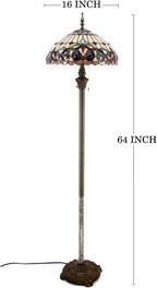 WERFACTORY Tiffany Floor Lamp Serenity Victorian Stained Glass Standing Reading Light 16X16X64 Inches Antique Pole Corner Lamp Decor Bedroom Living Room Home Office S021 Series