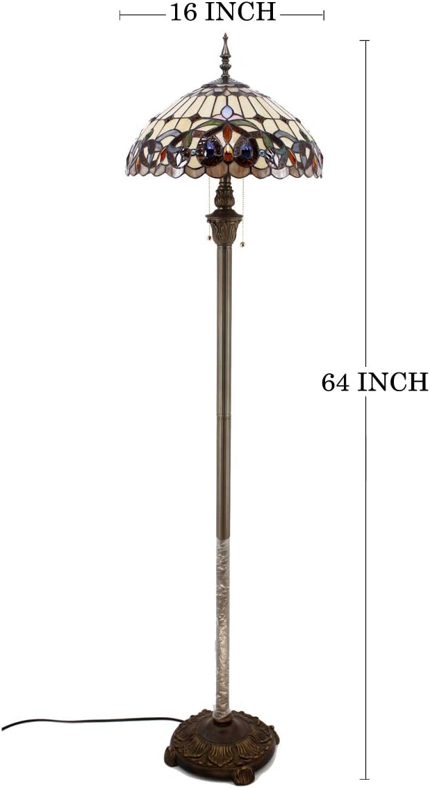 WERFACTORY Tiffany Floor Lamp Serenity Victorian Stained Glass Standing Reading Light 16X16X64 Inches Antique Pole Corner Lamp Decor Bedroom Living Room Home Office S021 Series