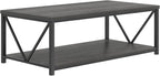 FOLUBAN Industrial Coffee Table with Storage Shelf, Modern Rustic Wooden and Metal Rectangle Center Table for Living Room, Dark Gray, 47 Inch