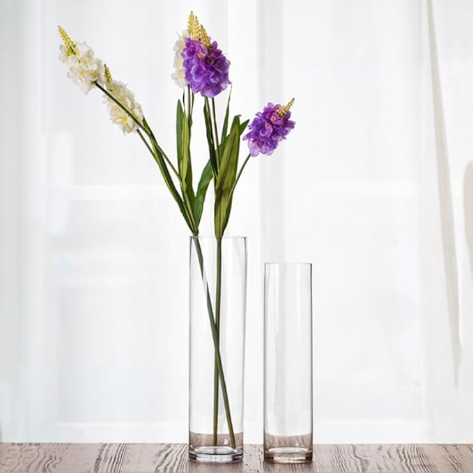 WGVI Quality Thick Weighted Clear Cylinder Glass Vases, 3" W x 10" H, Flower Bud Vase Skinny Narrow Floral Bouquet Container Centerpieces Tabletop Pen Brush Holder, Bulk Wholesale, 6 Pieces