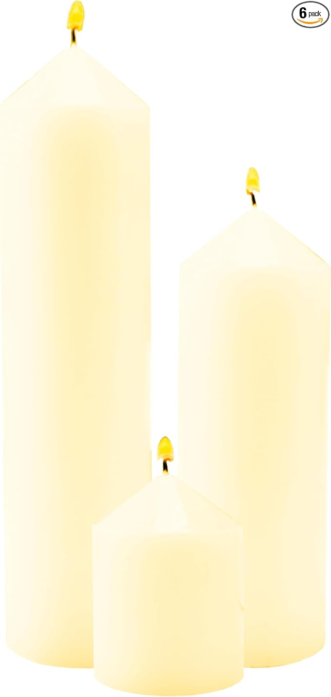 6 Pack Ivory Pillar Candles Bulk Set, 2x3 2x4 2x6 Inch - 2 Each Size, Dripless Smokeless Clean Burning for Wedding Centerpieces, Home Decor, Church, Romantic Ambiance！