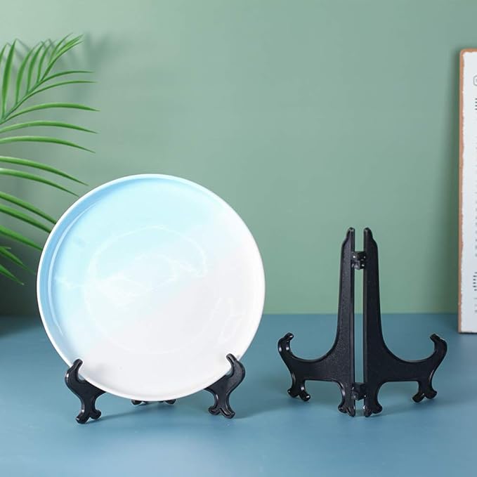 Artliving 7 Inch Black 12pcs/Set Plastic Easels Plate Display Stands Picture Frame Stand Holder