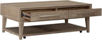 Liberty Furniture Brentwood Cocktail Table with Drawer Storage for Living Room - Sandstone Oak Wood