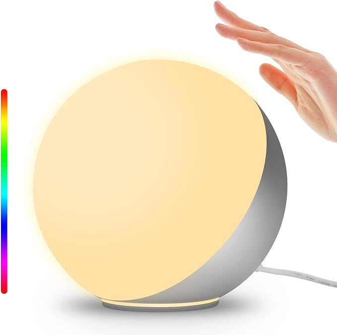 EASEMO Table Lamp Ambient Lighting for Bedroom, Bedside Lamp, LED Touch Lamp with Charger, Desk Lamp Dimmable Bedside Nightstand Night Lamp with RGB Multicolor for Kids Room (Red, Green, Blue)