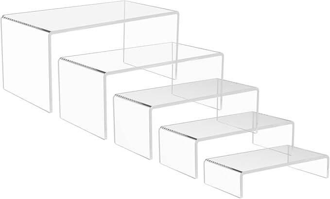 5PCS acrylic display stand, Acrylic Display Risers, 5 Sizes Clear Product Stand, Jewelry Display Riser Shelf Showcase Fixtures For Collectibles Display, Figure Display