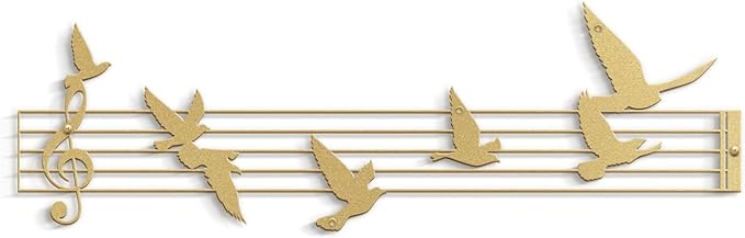 SIGNLEADER Metal Wall Art Decor Music Notes and Birds Modern Abstract Wall Sculpture Hangings Home Decoration for Living Room, Bedroom, Bathroom, Kitchen, Outdoor - 30" Gold
