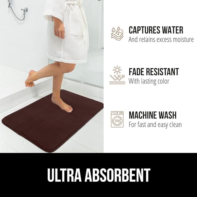 GORILLA GRIP Memory Foam Bath Mat, Soft Absorbent Velvet Bathroom Mats, Durable Dots on Underside, Machine Washable Bathmat, Carpet Rug Room Decor for Shower Tub Floor RV, 48x24 Rugs, Brown