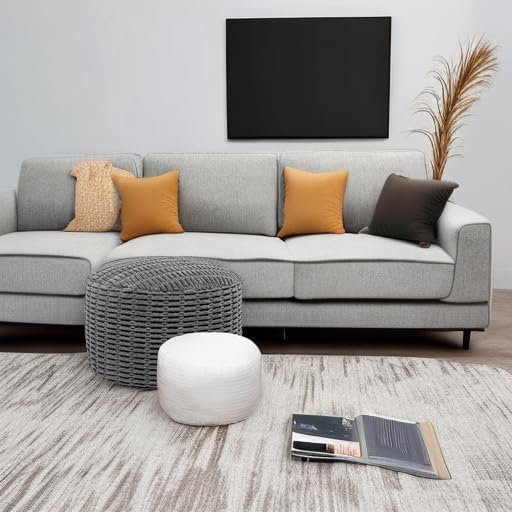 Stuffed Pouf Ottoman with Modern High-Density Foam Faux Fur Poufs Pouf Stool Round Foot Stool Cushion Storage Ottoman 20 * 12''Floor Poufs Ottoman Foot Rest for Living Room (Dark Grey)
