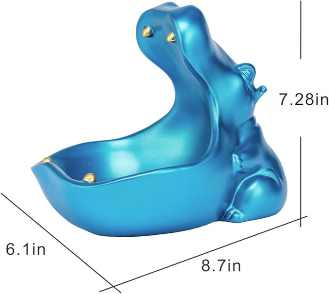Hippo Statue, Hippo Resin Furniture Ornament Sculpture, Suitable for Home Decor, Desktop Hippo Candy Bowl, Entryway Table Storage Vessel, Storage Box (Blue)
