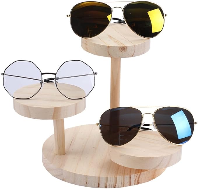 Wood Sunglass Display Racks Shelf Eyeglasses Show Stand Jewelry Holder for 3 Pairs Glasses Showcase